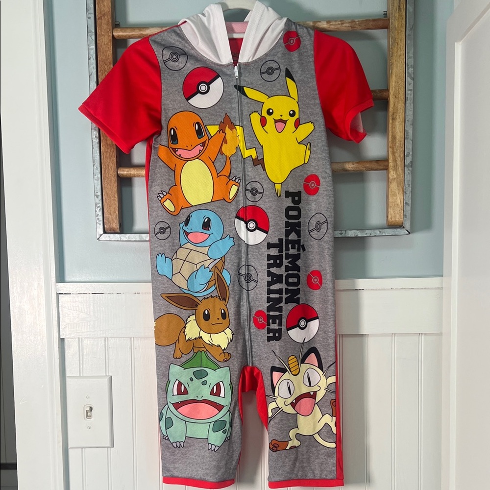 Boys Pokémon, hooded onesie, shorttall, zip up pajamas, size small